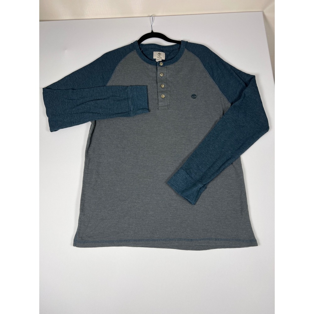 Timberland Mens XXL Slim Fit Henley Shirt Blue Grey Waffle Knit TB08205J